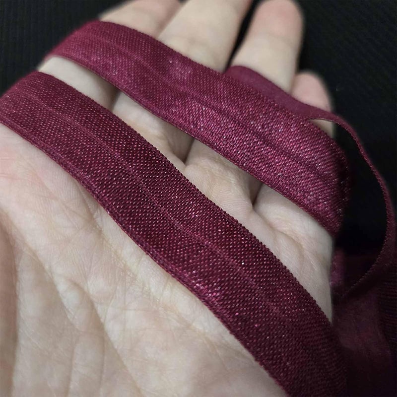 FAYADA Fold Over Elastic,5/8" Foldover FOE Trim Elastic Ribbon,Stretch FOE Band for Hair Ties Headbands Sewing Craft -5 Yards (Wine) - Image 4